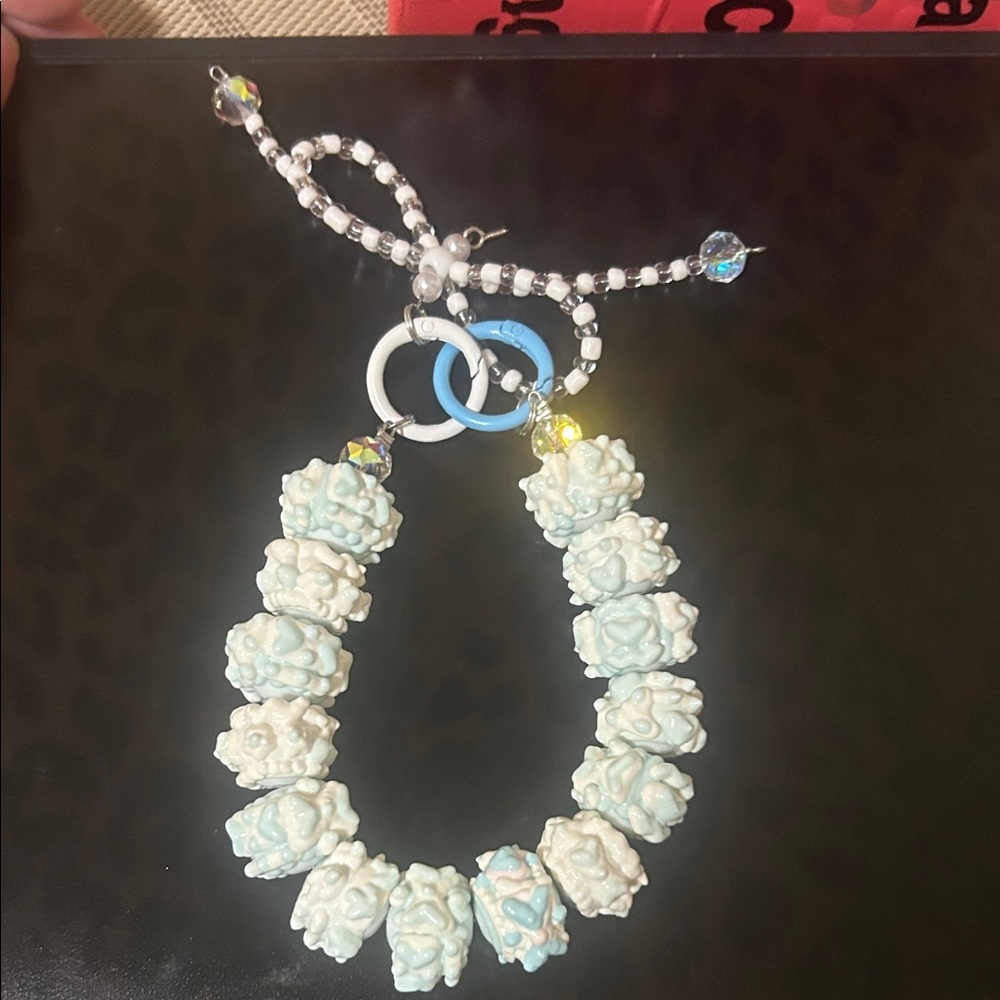 Handcrafted Cream & Light Blue Bead Statement phone chain